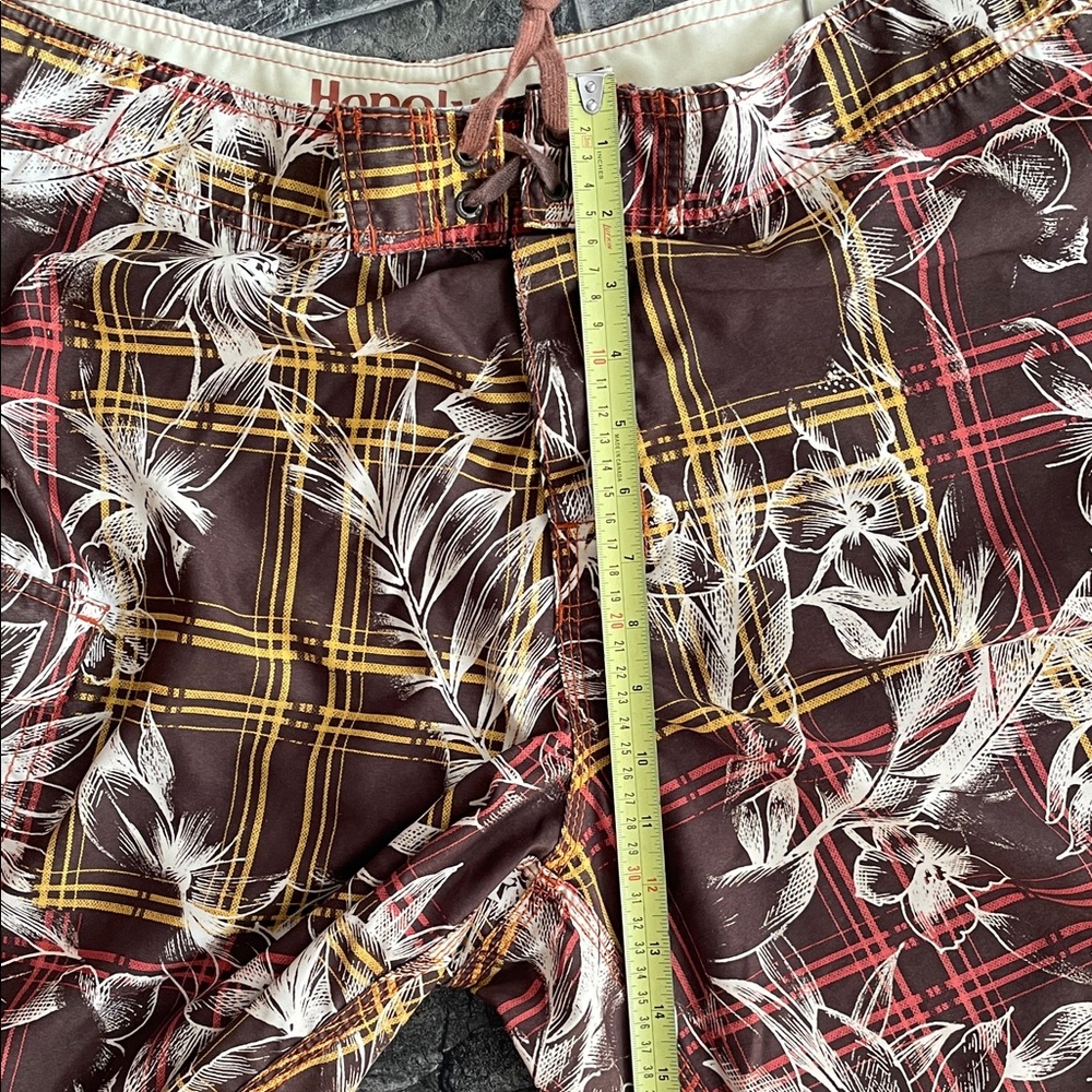 HONOLUA Men’s Floral Plaid Brown Lace-Front Sporty Swim Beach Pool Board Shorts - Picture 9 of 11
